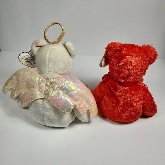 TY Beanie Babies Halo Angel Bear 1998 and Sizzle Red Bear 2001 - Picture 3 of 12